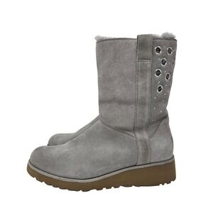 UGG Madison Grey Suede Wedge Boots Grommet Stud Womens 7.5 38.5
